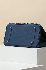 Colestore Hermes A Rare Custom Bleu De Malte Togo Leather Fringes Birkin 30 With Palladium Hardware 30 x 23 x 15cm - 3