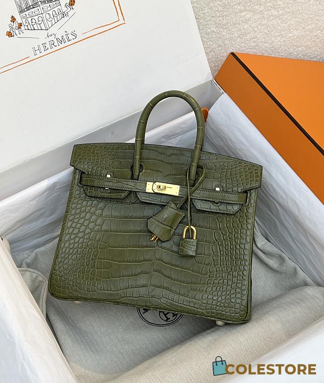 	 Colestore Hermes Birkin 25 Matte Alligator Vert Olive Gold Hardware - 1