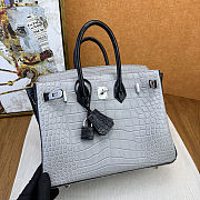 	 Colestore Hermes Birkin 25 Matte Alligator Mississippiensis Gris Perle / Noir Palladium Hardware - 2