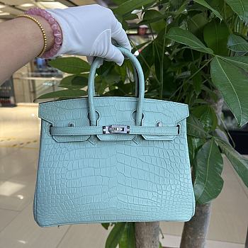 	 Colestore Hermes Birkin 25 Matte Alligator Mississippiensis Blue Atoll Palladium Hardware