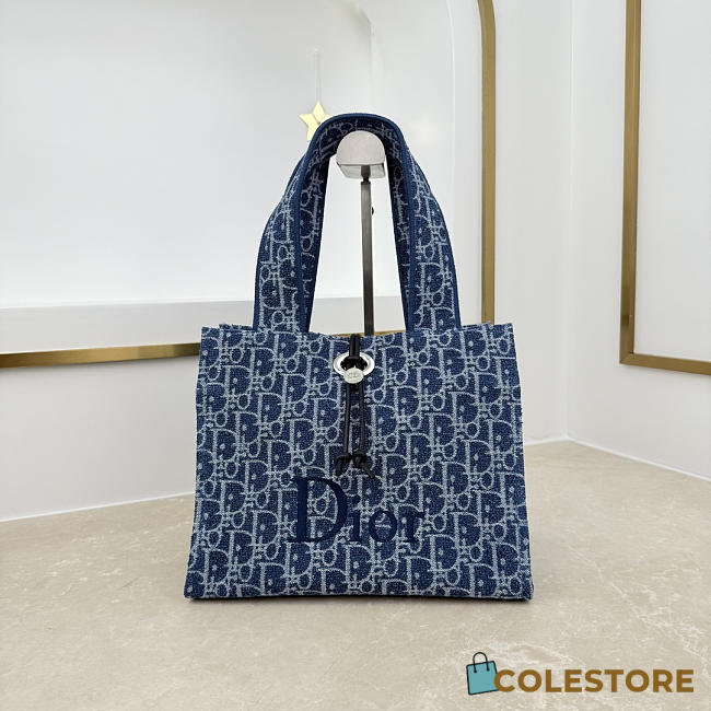 Colestore Dior Dioriviera Small Spongy Book Tote Blue and White Spongy Dior Oblique Fabric 25.5 × 21.5 × 17 cm - 1