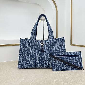 Colestore Dior Dioriviera Medium Spongy Book Tote Blue Spongy Dior Oblique Fabric 36 x 27 x 16 cm