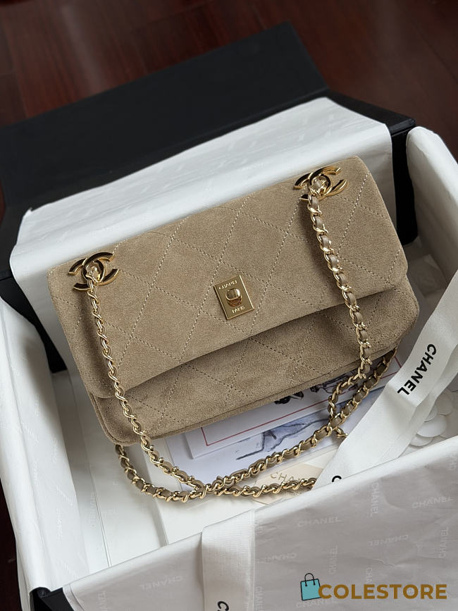 Colestore  Chanel Métiers d’art 2026 Flap bag, Suede calfskin & gold-tone metal, dark beige  15 x 25.5 x 8cm - 1