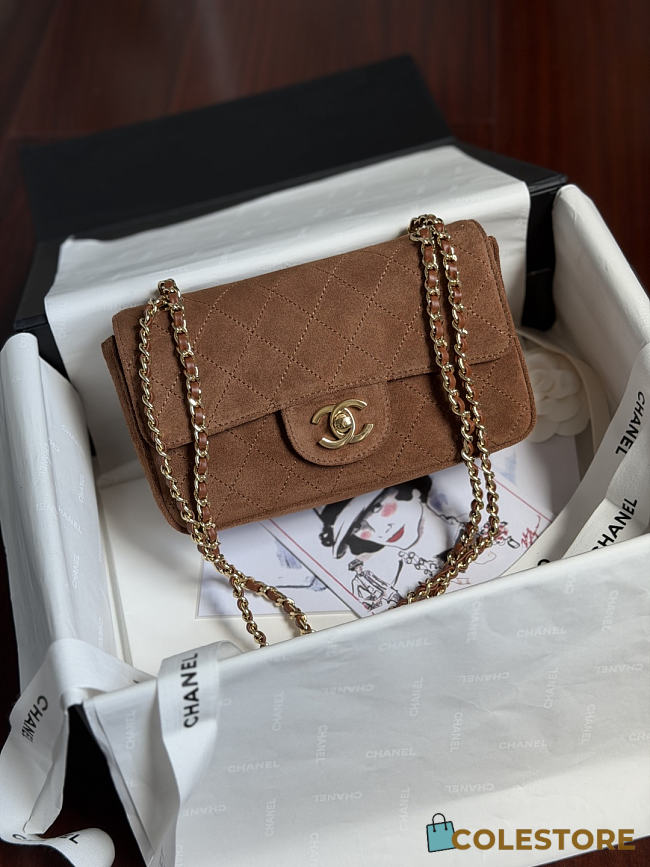 Colestore Chanel FALL WINTER 2026 PRE-COLLECTION MINI FLAP BAG Suede Calfskin & Gold-Tone Metal Caramel 13x20x6cm - 1