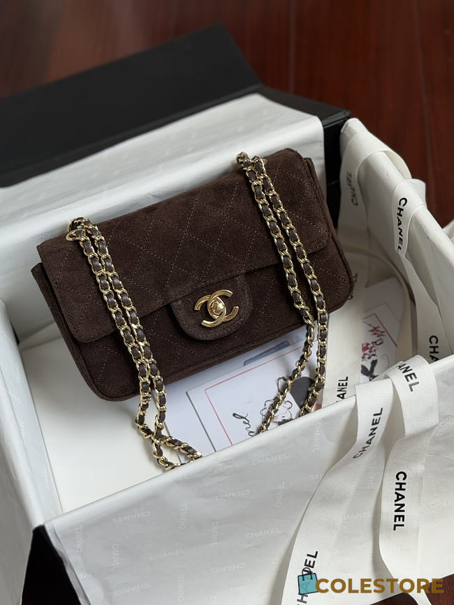 Colestore Chanel FALL WINTER 2026 PRE-COLLECTION MINI FLAP BAG Suede Calfskin & Gold-Tone Metal Dark brown 13x20x6cm - 1