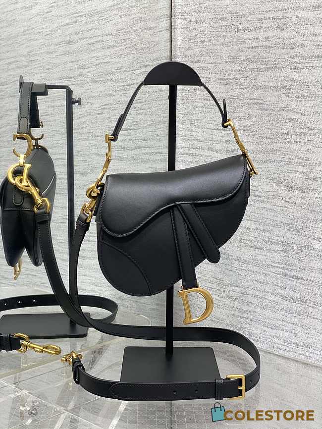 Colestore Dior Small Saddle Bag with Strap Black Smooth Calfskin 17×5×15cm - 1
