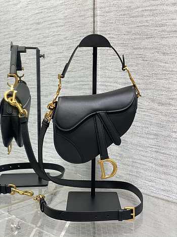 Colestore Dior Small Saddle Bag with Strap Black Smooth Calfskin 17×5×15cm