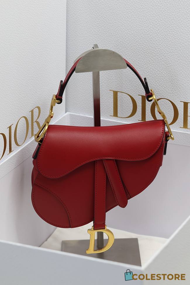 Colestore  Dior Small Saddle Bag with Strap Red Smooth Calfskin 19x6x16cm - 1