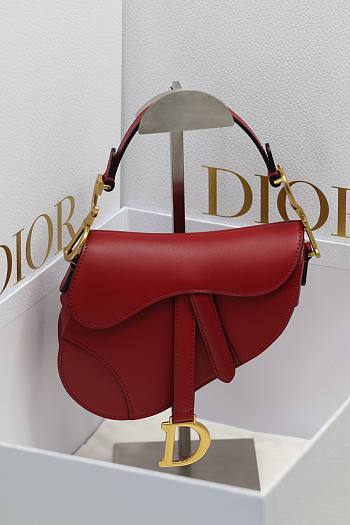 Colestore  Dior Small Saddle Bag with Strap Red Smooth Calfskin 19x6x16cm