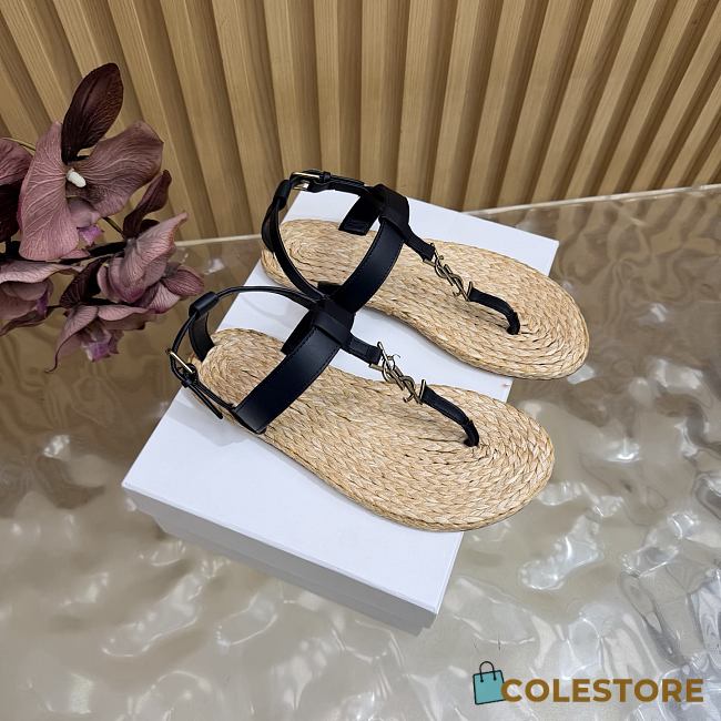 Colestore YSL SAINT LAURENT Cassandra Leather Thong Sandals Black - 1