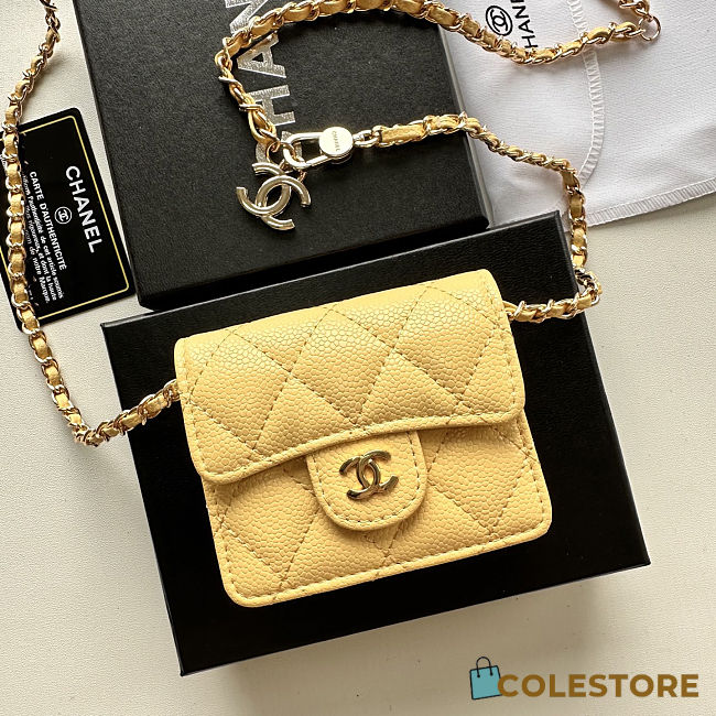 Colestore Chanel Mini Classic Flap Bag in Yellow Caviar Leather with Gold-Tone Hardware 10x8x3.5cm - 1