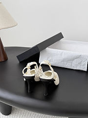 Colestore Chanel Lambskin Grosgrain Cap Toe Pearl Slingbacks Pumps Ivory Black - 5