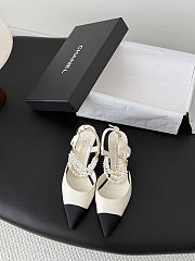 Colestore Chanel Lambskin Grosgrain Cap Toe Pearl Slingbacks Pumps Ivory Black - 4