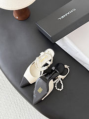 Colestore Chanel Lambskin Grosgrain Cap Toe Pearl Slingbacks Pumps Ivory Black - 3