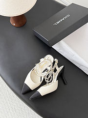 Colestore Chanel Lambskin Grosgrain Cap Toe Pearl Slingbacks Pumps Ivory Black - 2
