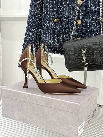Colestore Jimmy Choo Stevie 100 Brown Satin Crystal Pumps 