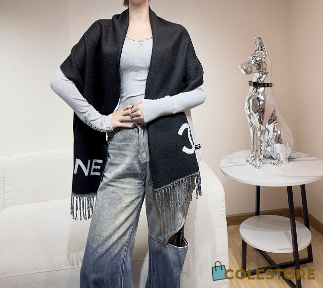 Colestore Chanel Stole   Cashmere  Black & White  - 1