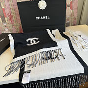 Colestore Chanel Wool CC Logo Fringe Scarf Black White - 6