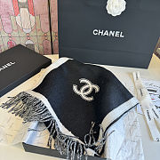 Colestore Chanel Wool CC Logo Fringe Scarf Black White - 3