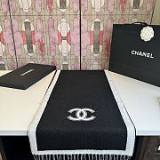 Colestore Chanel Wool CC Logo Fringe Scarf Black White - 2