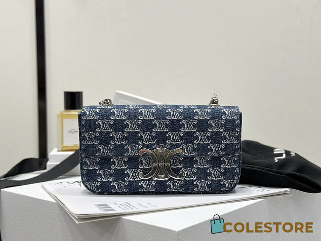 Colestore Celine Denim Triomphe Claude Chain Shoulder Bag Blue Silver 20.5 x 11.5 x 4cm - 1