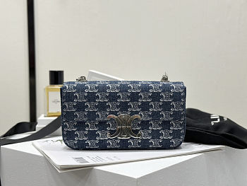 Colestore Celine Denim Triomphe Claude Chain Shoulder Bag Blue Silver 20.5 x 11.5 x 4cm