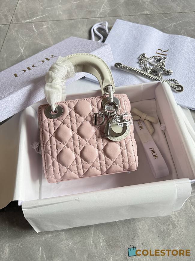 Colestore Dior Mini Lady Dior Bag with Chain Two-Tone Latte and Pink Cannage Lambskin 17 x 15 x 7 cm - 1