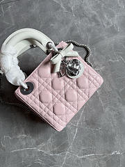 Colestore Dior Mini Lady Dior Bag with Chain Two-Tone Latte and Pink Cannage Lambskin 17 x 15 x 7 cm - 3