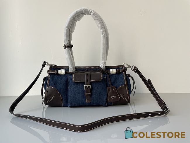 Colestore Prada Bonnie medium denim and leather handbag Blue/Coffee 32 x 15.5 x 12 cm - 1
