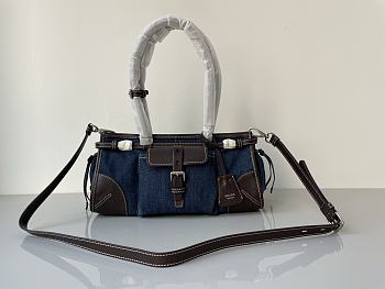 Colestore Prada Bonnie medium denim and leather handbag Blue/Coffee 32 x 15.5 x 12 cm