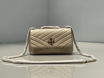 Colestore  Tory Burch Kira Chevron Small Convertible Shoulder Bag Desert Light Beige 25 x 15 x 8cm