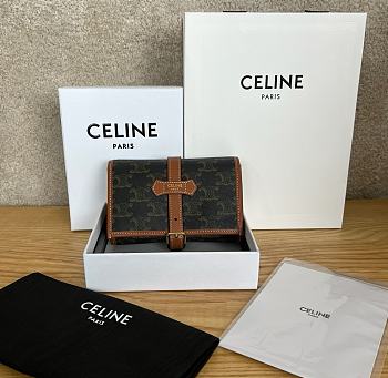 Colestore  Celine JEWELRY POUCH IN TRIOMPHE CANVAS AND CALFSKIN TAN 10 x 14.5 x 3 cm