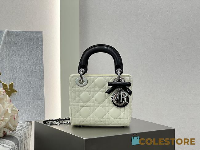 Colestore Dior Mini Lady Dior Bag with Chain Two-Tone Latte and Black Cannage Lambskin 17 x 15 x 7 cm - 1