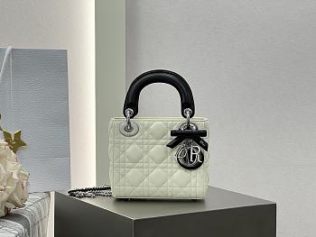 Colestore Dior Mini Lady Dior Bag with Chain Two-Tone Latte and Black Cannage Lambskin 17 x 15 x 7 cm