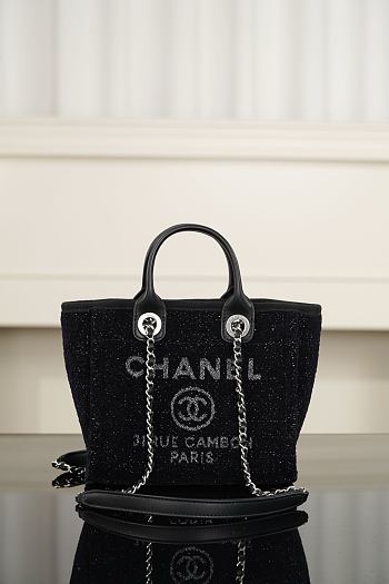 Colestore Chanel 26A Mini Deauville Tote Fabric/Leather Black 19.5 x 17 x 9cm