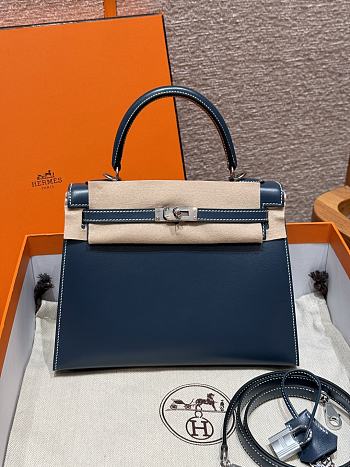 Colestore Hermes Kelly 25 Sellier in Box Leather Deep Blue, Palladium Hardware 25cm