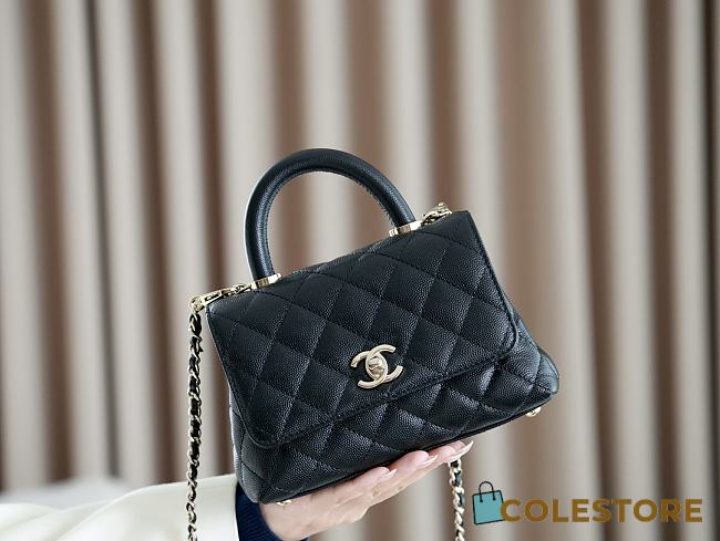 Colestore Chanel Mini Flap Bag with Top Handle   Grained Calfskin & Gold-Tone Metal  Black  19 x 13 x 9cm - 1