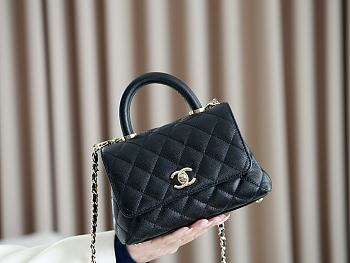 Colestore Chanel Mini Flap Bag with Top Handle   Grained Calfskin & Gold-Tone Metal  Black  19 x 13 x 9cm