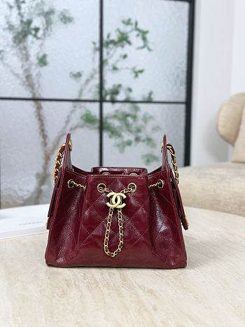 Colestore Chanel 25 Mini Handbag   Shiny Crumpled Calfskin & Gold-Tone Metal Burgundy 20 x 22 x 12.5cm