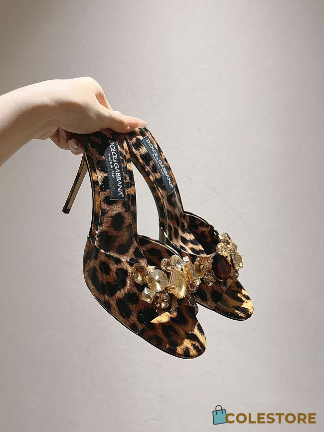 Colestore  Dolce & Gabbana Leopard-print satin mules with embellishments  - 1
