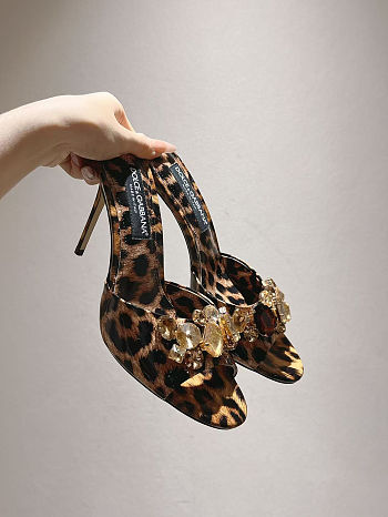 Colestore  Dolce & Gabbana Leopard-print satin mules with embellishments 