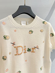 Colestore  Dior Short-Sleeved Embroidered Sweater Ecru Cashmere Knit with Multicolor Dior Water Lily Motif - 6