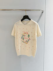 Colestore Dior Qixi Embroidered Short-Sleeved Sweater White Cashmere Jersey with Multicolor Dior Colibri Motif - 1