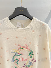 Colestore Dior Qixi Embroidered Short-Sleeved Sweater White Cashmere Jersey with Multicolor Dior Colibri Motif - 4