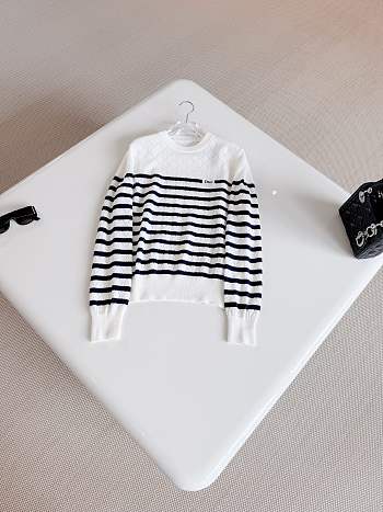 Colestore Dior Marinière Sweater Ecru and Navy Blue Cashmere Diamond Knit 