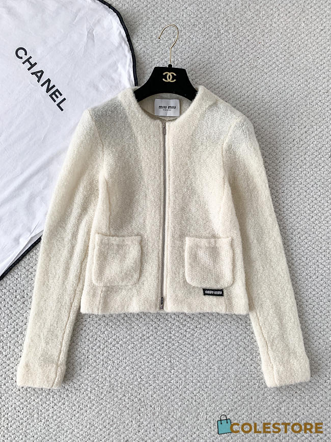 Colestore Miu Miu zip-up textured knit jacket featuring front patch pockets - 1