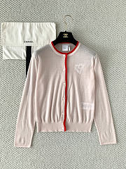 Colestore Dior Qixi Embroidered Cardigan Pink and Red Virgin Wool Jersey with White Dior Heart Locket Motif - 1