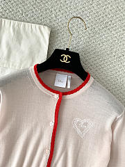 Colestore Dior Qixi Embroidered Cardigan Pink and Red Virgin Wool Jersey with White Dior Heart Locket Motif - 4