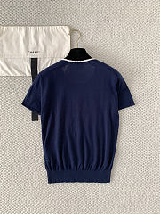 Colestore Dior Qixi Short-Sleeved Sweater Navy Blue Virgin Wool Jersey with White Dior Heart Locket Motif - 6