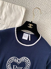 Colestore Dior Qixi Short-Sleeved Sweater Navy Blue Virgin Wool Jersey with White Dior Heart Locket Motif - 5